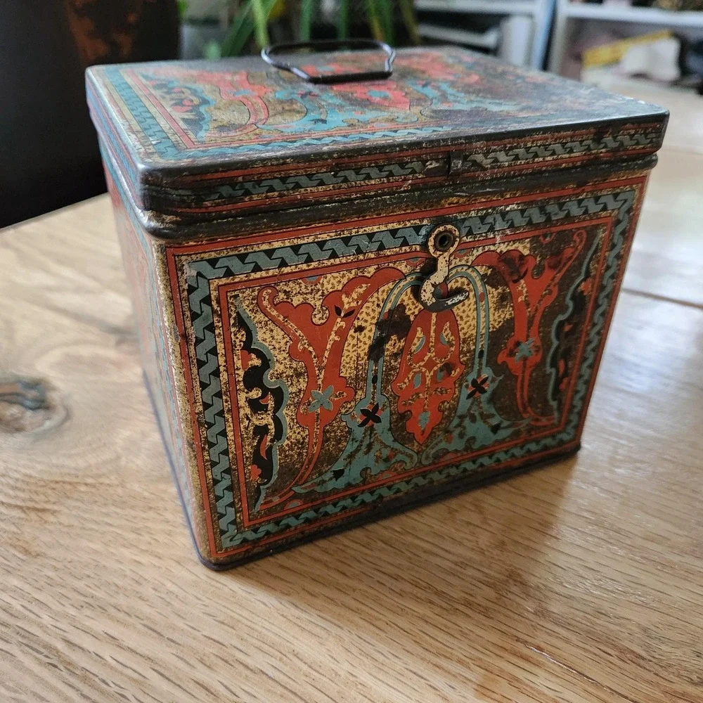 Antique 1920s Biscuit Tin‎ Uneeda Nabisco Art Nouveau Red Blue